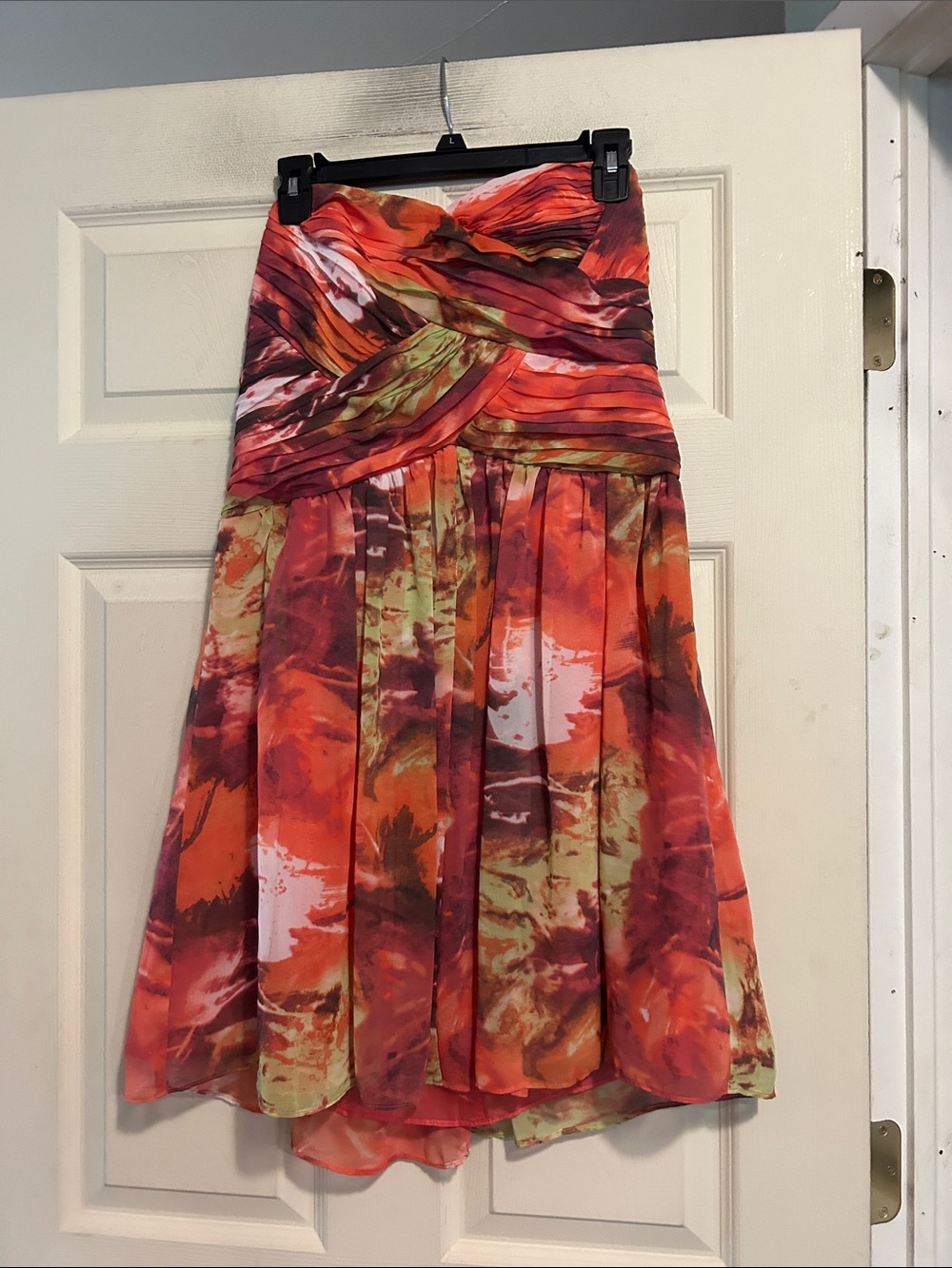 Signature Orange and Olive Strapless Dress Size 10